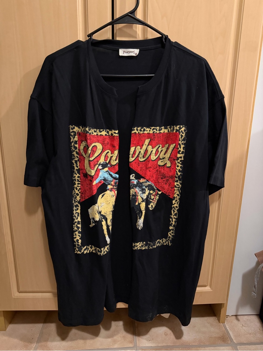 Posh Black 'Cowboy' Graphic Open-Front Tee